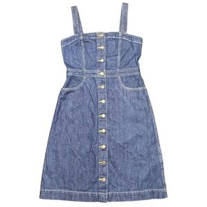 Levis Denim Button Front Dress Pinafore Jumper Womens Medium Blue Orange Tab
